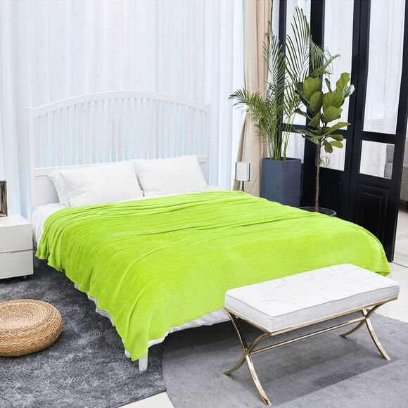 Flannel Fleece Blanket Soft Lightweight Bed Blanket Yellow Green 78"x90" - Picture 2 of 6